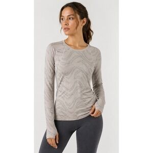 Athleta Momentum Seamless Top Long Sleeve Grey‎ White Zebra Print Size Small